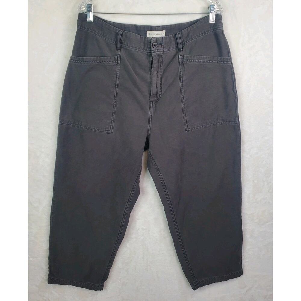 Lucky Brand Women’s Gray Utility Patch Easy Pocket Cropped Pants Size 14